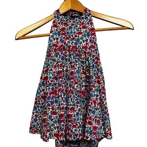 MABO Maya Blue Pink Floral Halter Midi Dress Size 4/5 Summer Cotton Easter